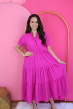 Load image into Gallery viewer, Magenta Tiered Midi Dress
