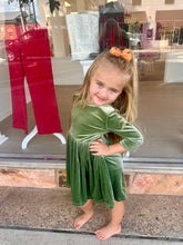 Load image into Gallery viewer, Sage Velvet Twirl Dress
