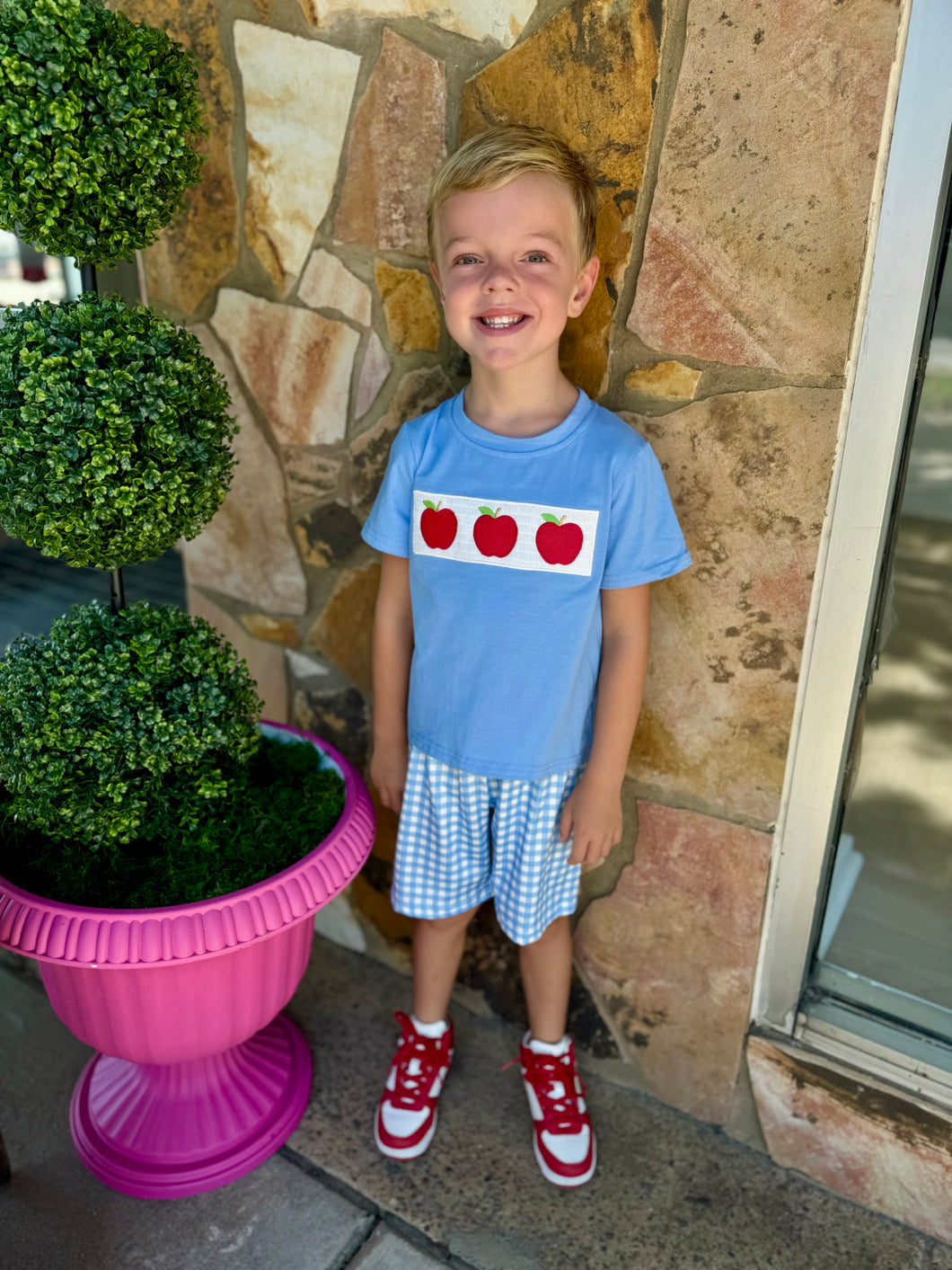 Smocked Apple Gingham Set- Boys
