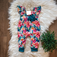 Load image into Gallery viewer, Teal Autumn Blooms Infant Romper
