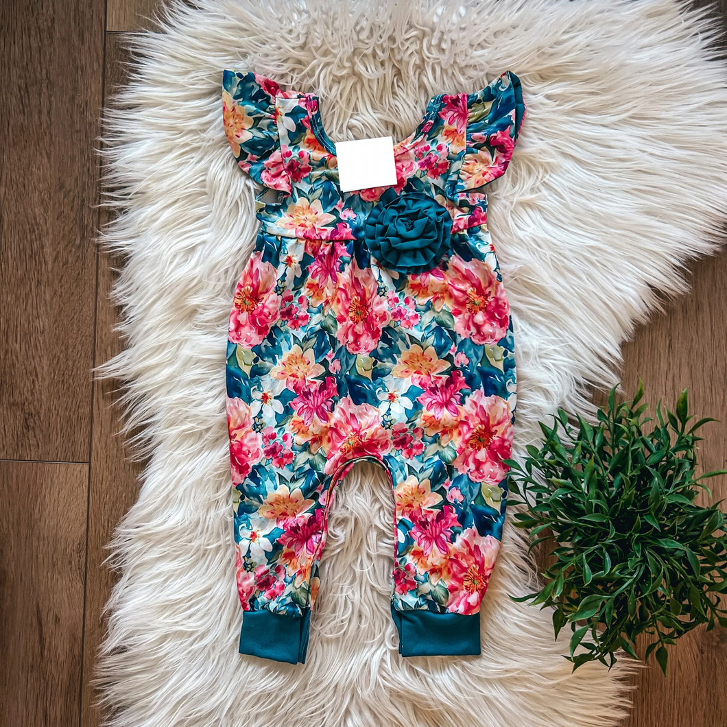 Teal Autumn Blooms Infant Romper