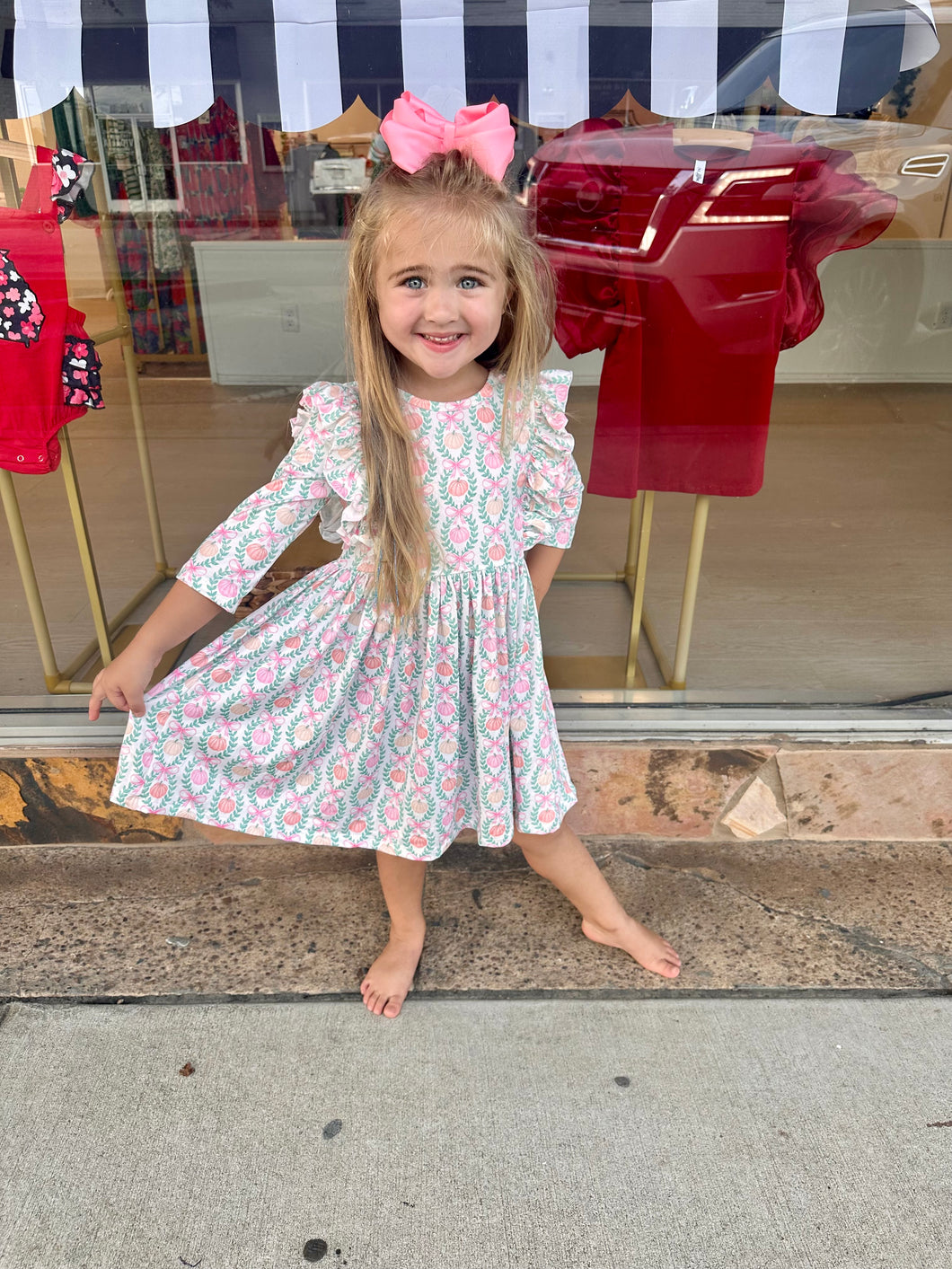Calling Perfection Pumpkin Bow Ruffle Dress