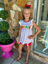 Load image into Gallery viewer, Bright Crayons Embroidered Gingham Ruffle Set-Girls
