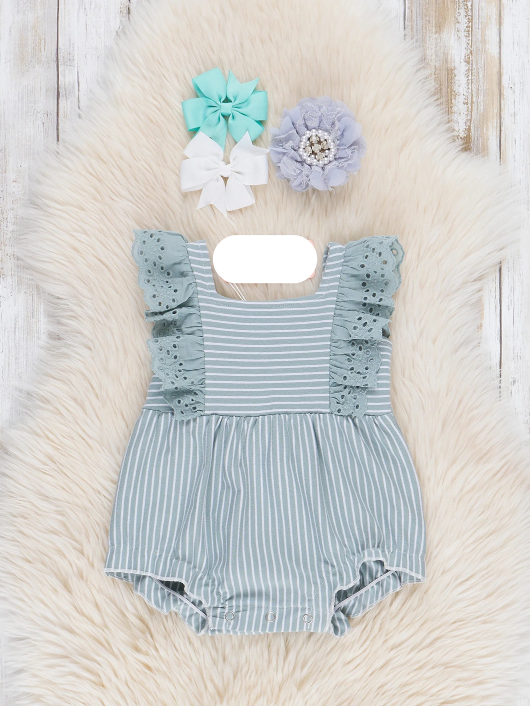 Sage Striped Eyelet Ruffle Bubble