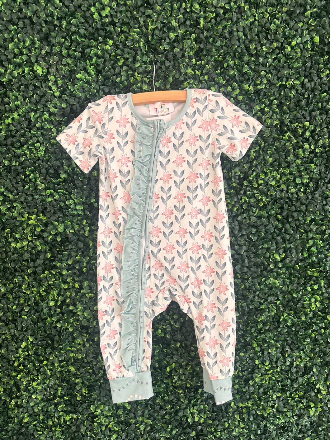 Mint Floral Zip Up Romper