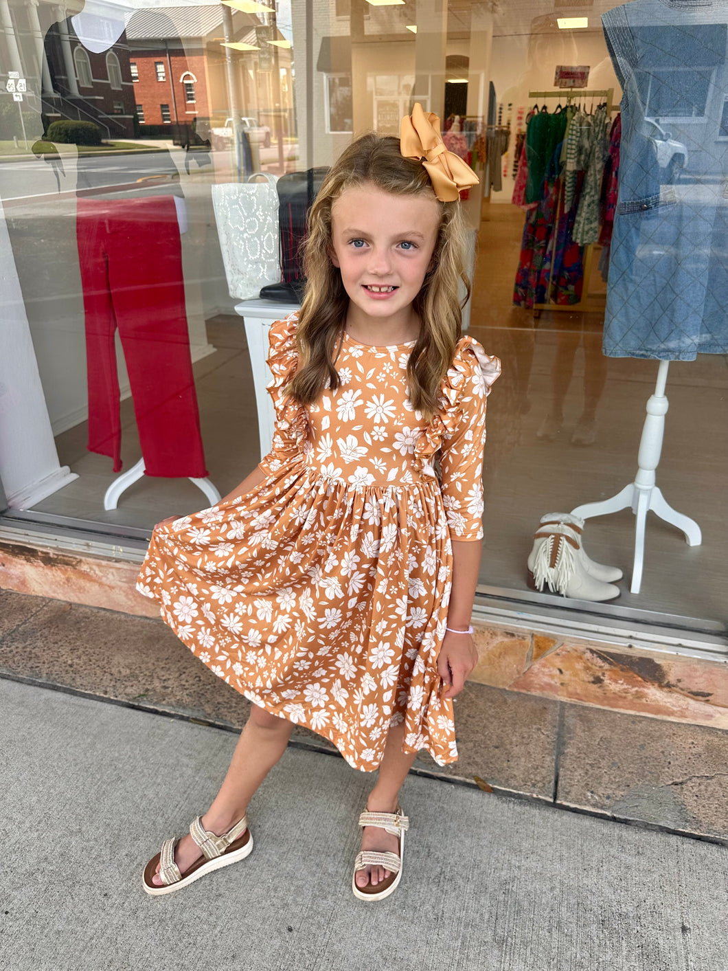 Golden Blooms 3/4 Sleeve Ruffle Twirl