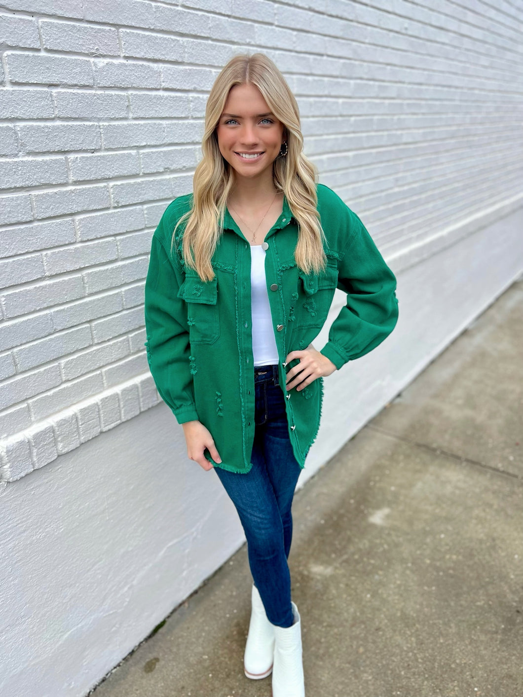 Green Tattered Denim Jacket