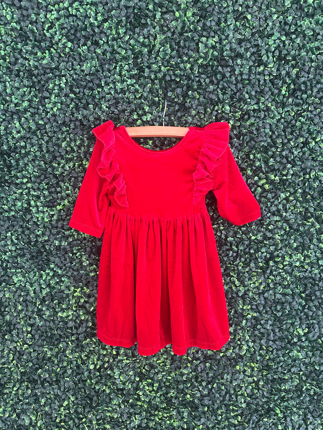 Red Velvet Ruffle Twirl Dress