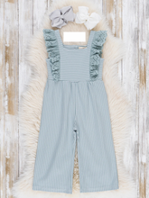 Load image into Gallery viewer, Sage Striped Eyelet Ruffle Jumpsuit

