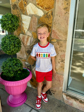 Load image into Gallery viewer, Bright Crayons Embroidered Gingham Set- Boys
