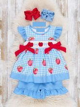 Load image into Gallery viewer, Smocked Apples Gingham Ruffle Set- Girls
