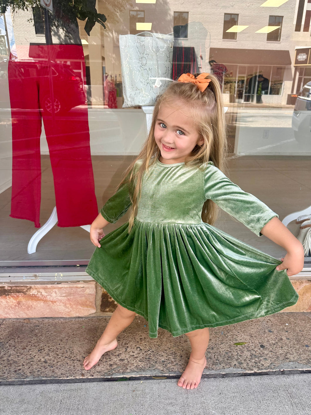 Sage Velvet Twirl Dress