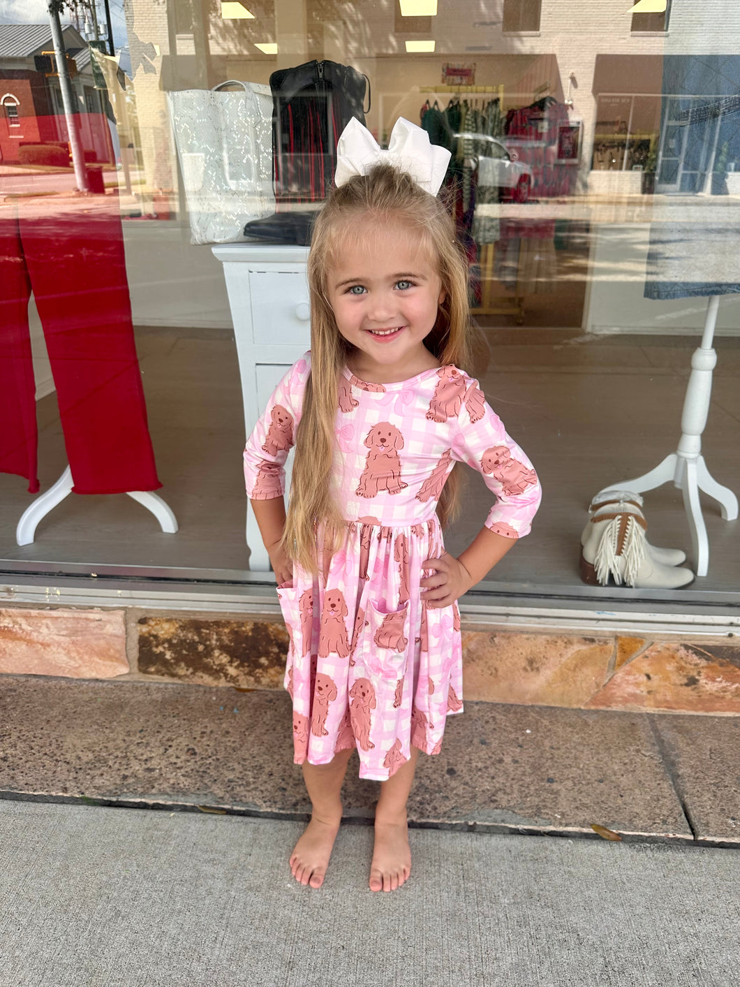 Goldendoodle Bow Ruffle Twirl Dress