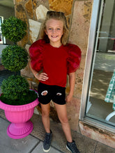 Load image into Gallery viewer, Girls Game Day Large Ruffle Sleeve Top- Burgundy
