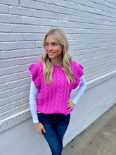 Load image into Gallery viewer, Fuchsia &amp;White Ruffle Sweater
