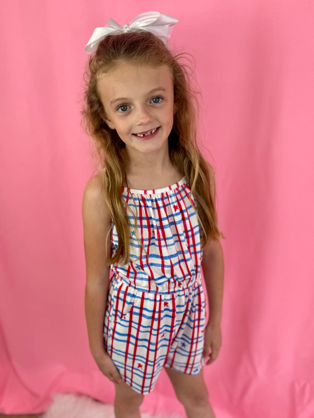 Girls Patriotic Plaid Romper