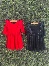 Load image into Gallery viewer, Red Velvet Ruffle Twirl Dress
