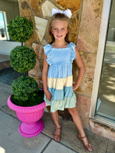 Load image into Gallery viewer, Tiered Color Blocked Blue Dress
