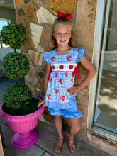 Load image into Gallery viewer, Smocked Apples Gingham Ruffle Set- Girls
