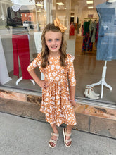 Load image into Gallery viewer, Golden Blooms 3/4 Sleeve Ruffle Twirl
