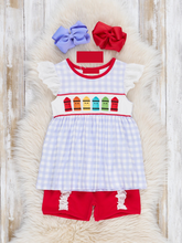Load image into Gallery viewer, Bright Crayons Embroidered Gingham Ruffle Set-Girls
