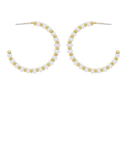 Load image into Gallery viewer, White and Gold Beaded Hoop Earrings
