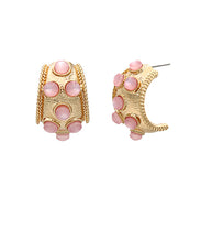 Load image into Gallery viewer, Pink Gem Dotted Antique Hoop Earrings
