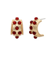 Load image into Gallery viewer, Wine Gem Dotted Antique Hoop Earrings
