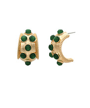 Load image into Gallery viewer, Emerald Gem Dotted Antique Hoop Earrings
