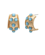 Load image into Gallery viewer, Sky Blue Gem Dotted Antique Hoop Earrings
