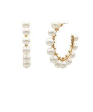 Load image into Gallery viewer, Pearl Station Hoop Earrings
