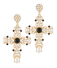 Load image into Gallery viewer, Antique Jewel Cross Drop Earrings
