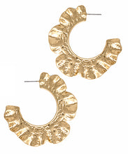 Load image into Gallery viewer, Gold Hammered Wavy Metal Hoop Earrings
