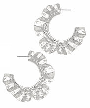 Load image into Gallery viewer, Silver Hammered Wavy Metal Hoop Earrings
