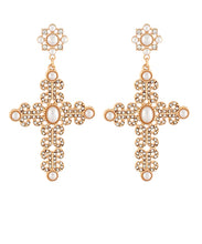 Load image into Gallery viewer, Diamond &amp; Pearl Cross Earrings
