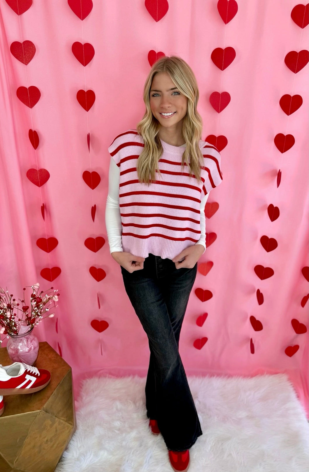 Penelope Pink and Red Striped Sweater Top