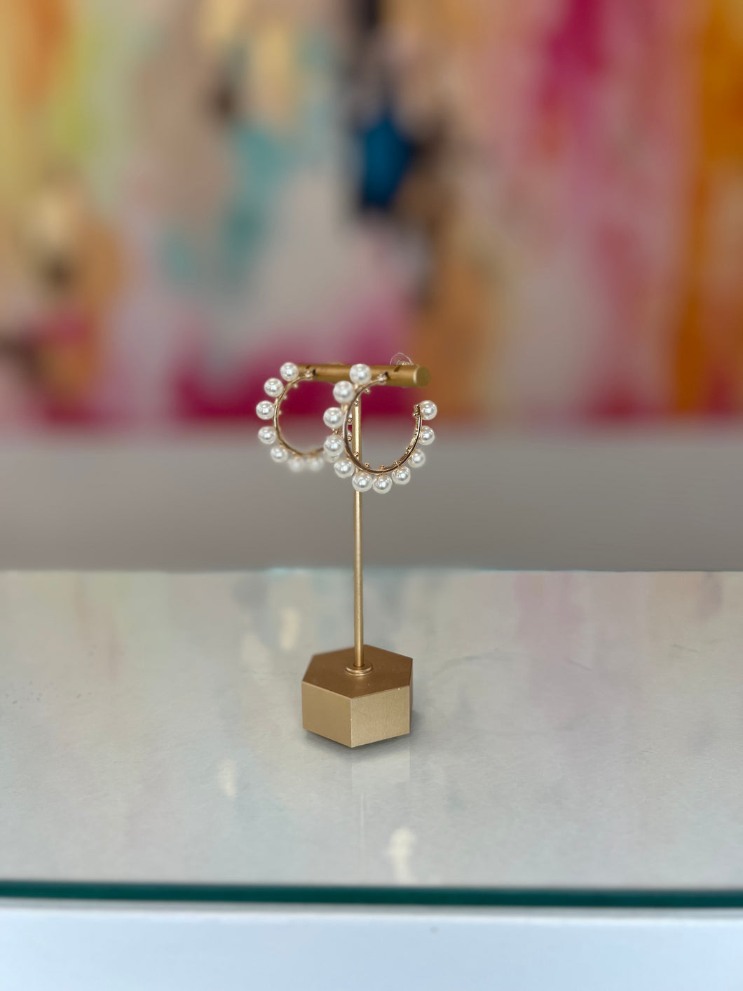 Pearl Station Hoop Earrings