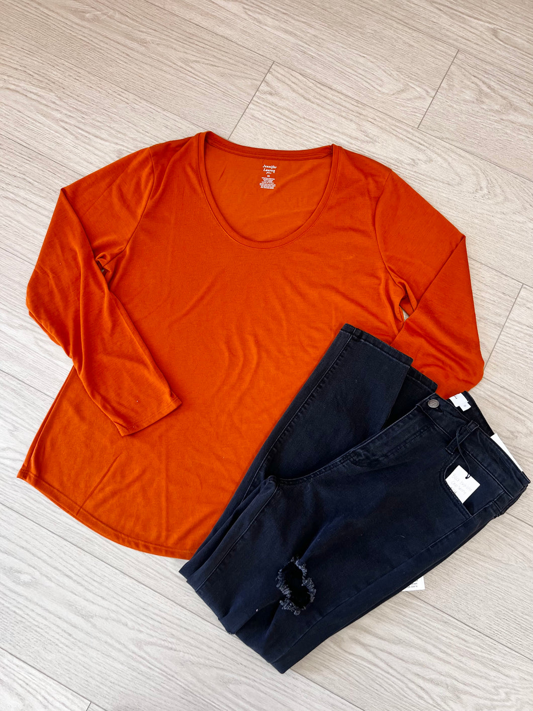 Orange Thin Long Sleeve Top (Plus)