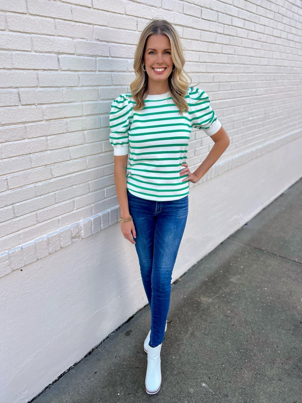 Clover Green Striped Blouse