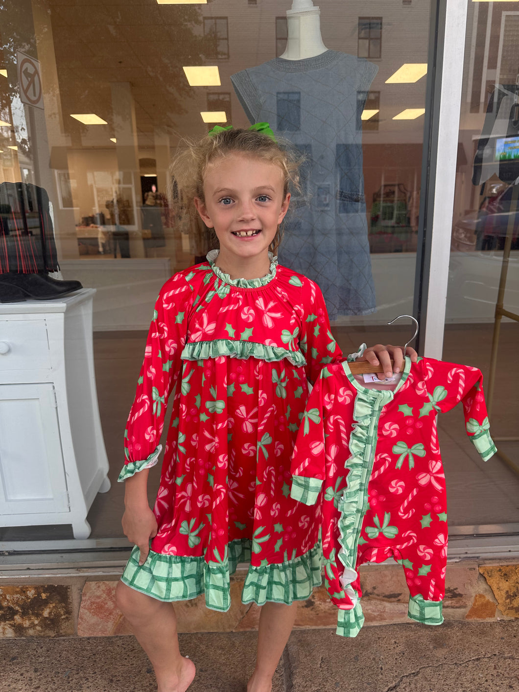Candy Cane Green Plaid Infant Romper