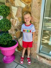 Load image into Gallery viewer, Bright Crayons Embroidered Gingham Set- Boys
