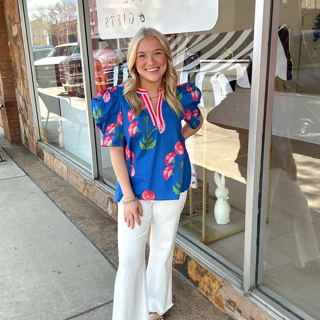 Bella's Blue & Pink Floral Top