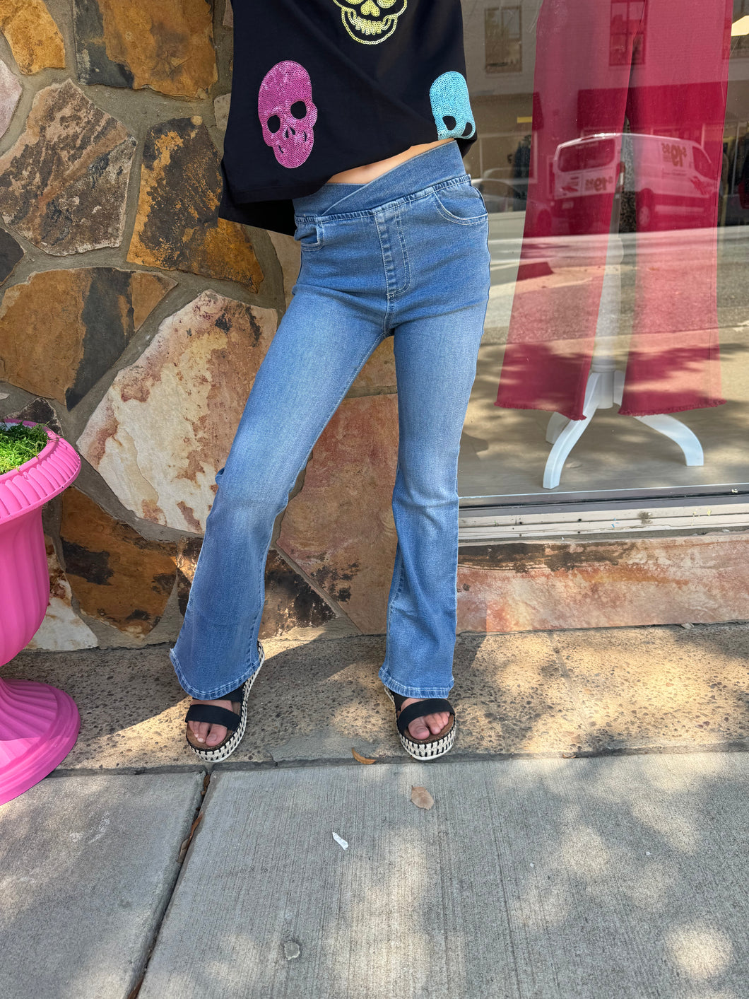 Criss Cross Waist Flare Jeans