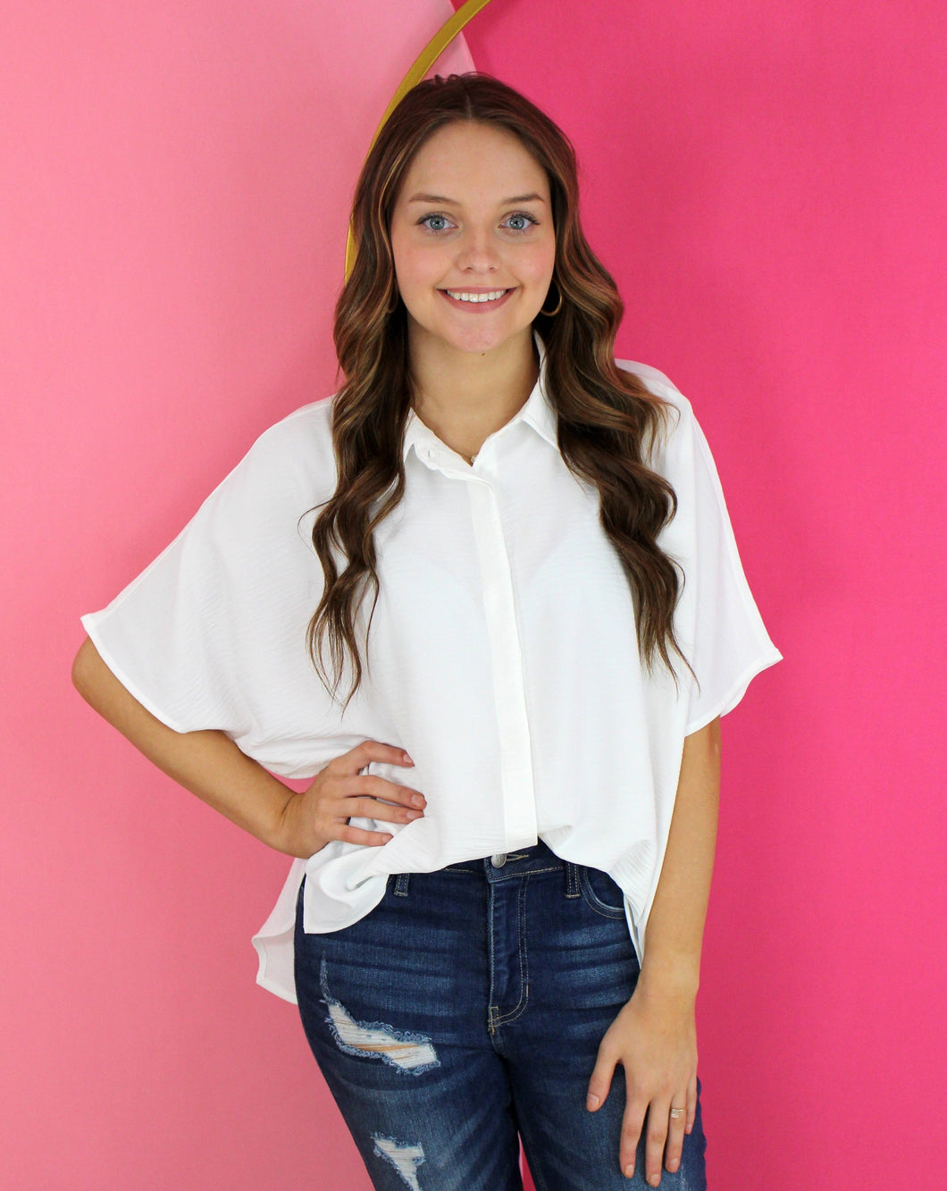 Brittney Button Down Top(White)