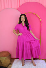 Load image into Gallery viewer, Magenta Tiered Midi Dress
