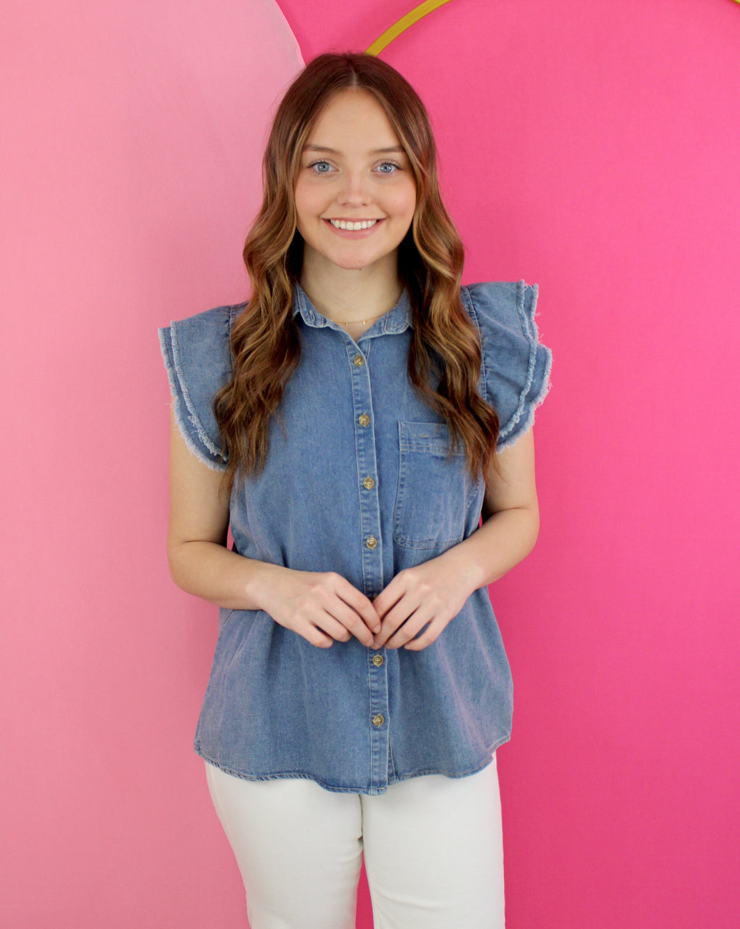 Denim Ruffle Top