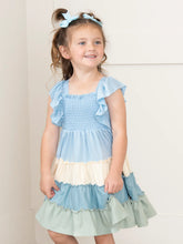 Load image into Gallery viewer, Tiered Color Blocked Blue Dress
