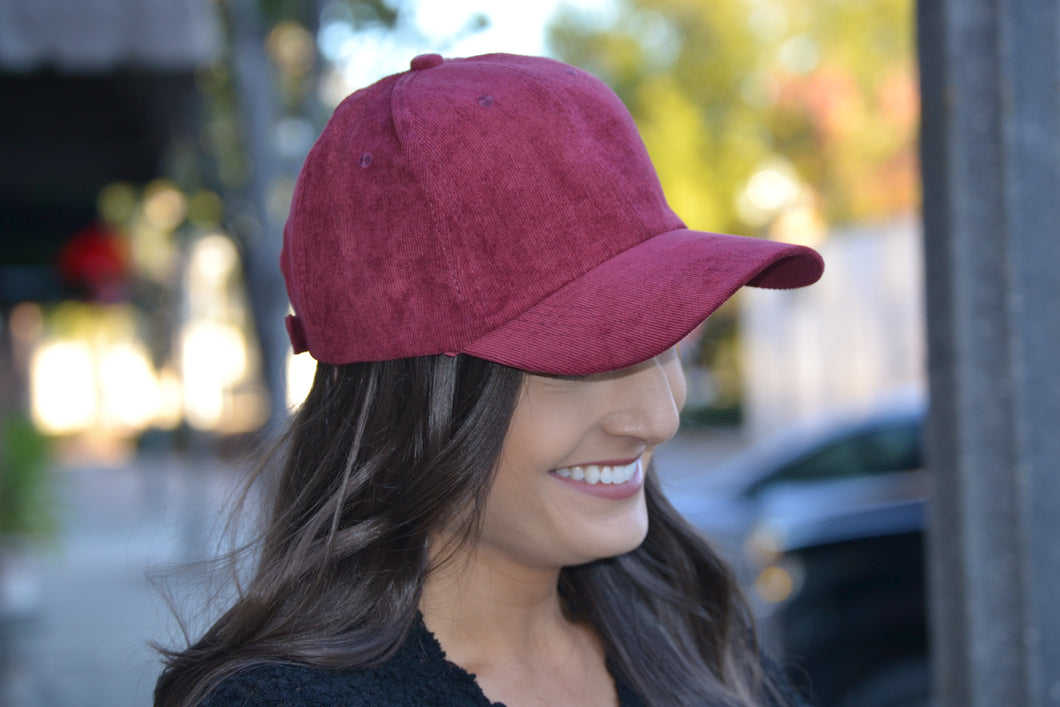 Burgundy Corduroy Baseball Cap