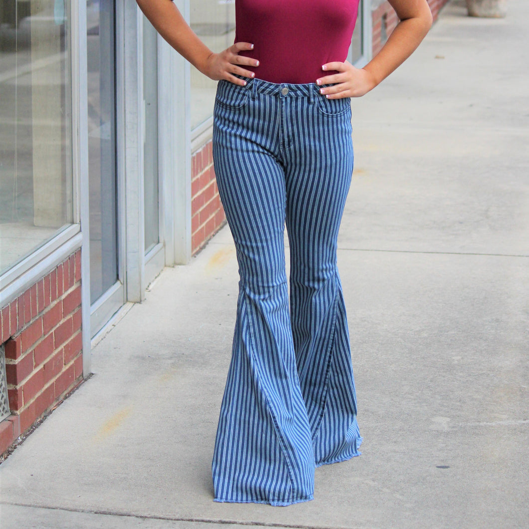 Pinstripe Flared Jeans