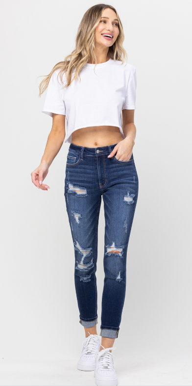 Jelly Jeans-Mid Rise Distressed Cuffed Skinny